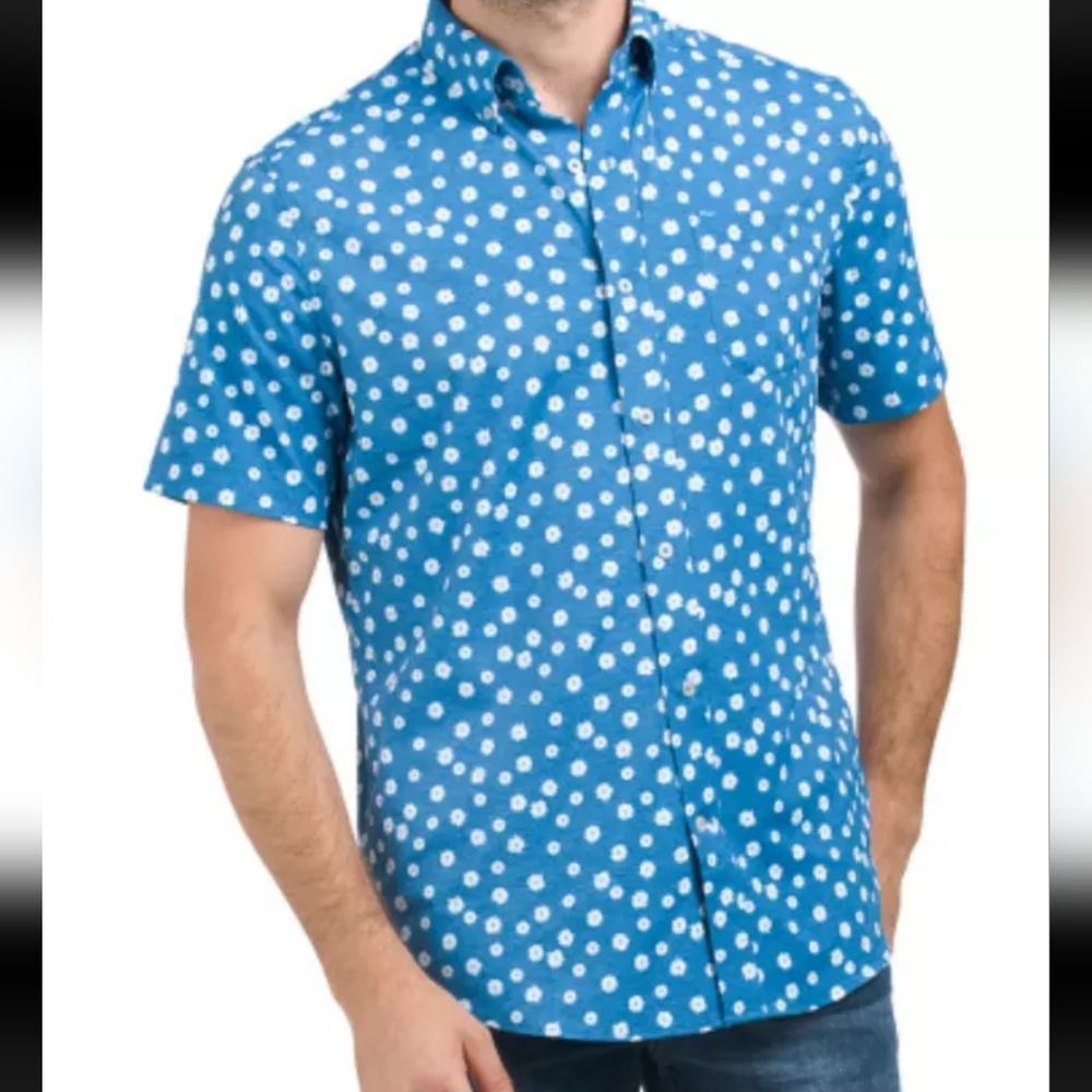 Southern Tide Mens Poplin Navy Floral Button Down Shirt Largge Like New